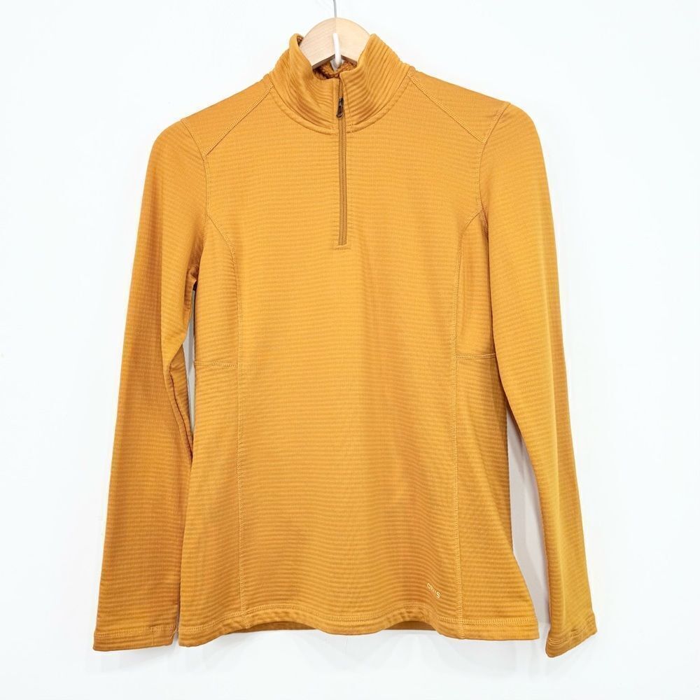 Orvis Orange Ribbed Thermal Long Sleeve Performance Layer Quarter Zip Pullover